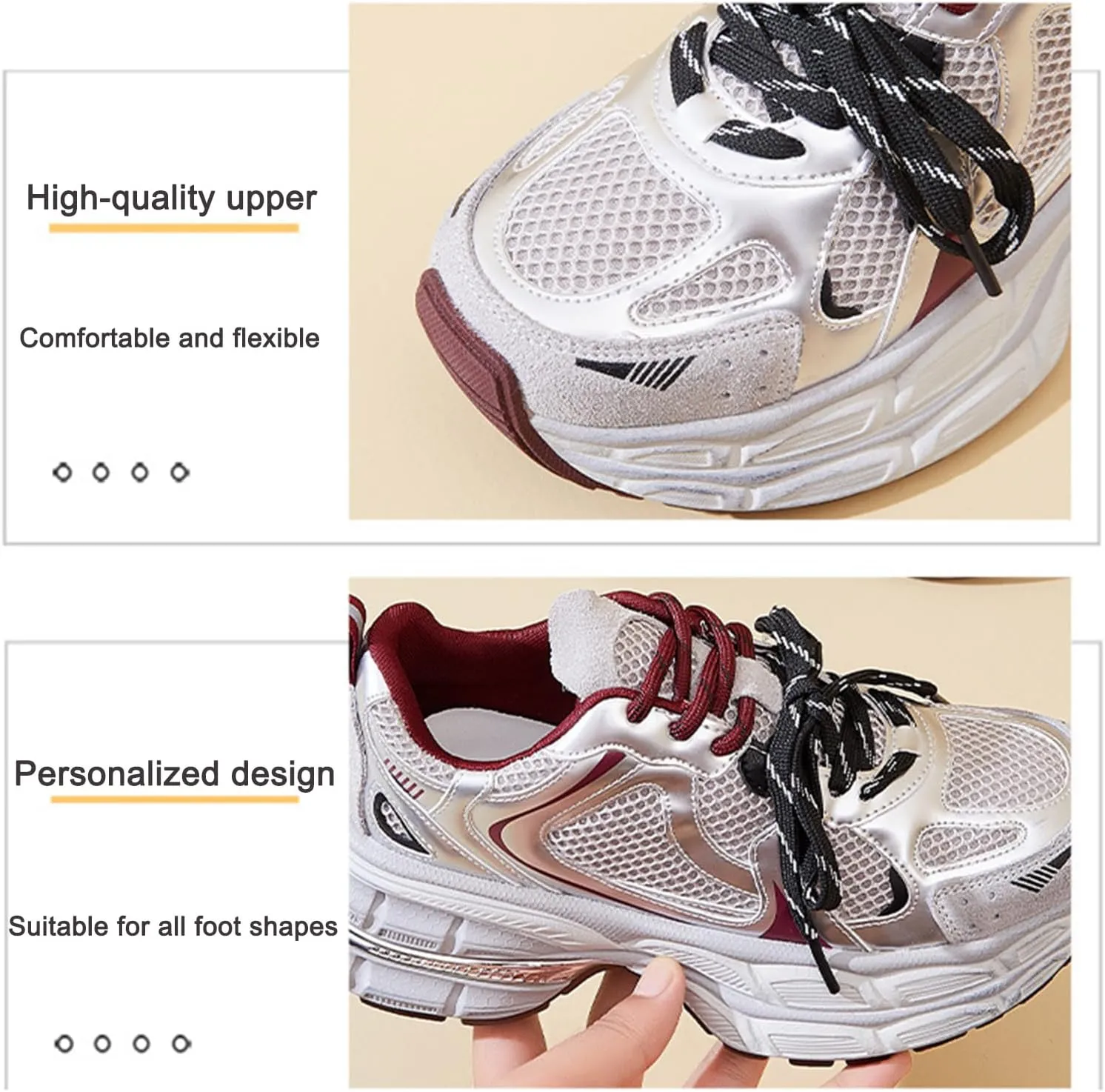 Women's Fashion Sneakers - Breathable Lightweight Oxford Trainers with Platform/Anti-Slip, Double Lace-Up for Casual/Retro Versatility - Four Season Dad Shoes,Grey-39