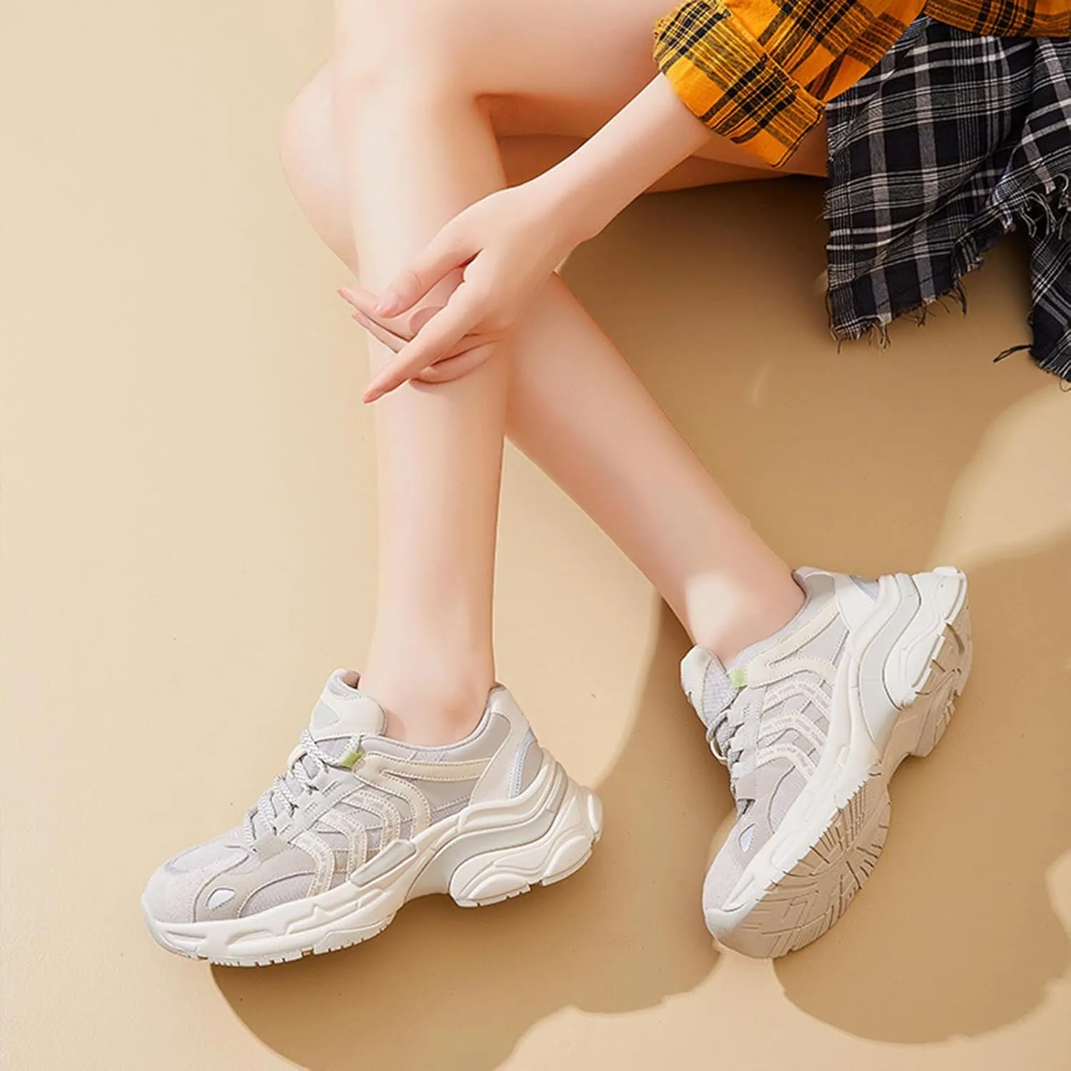Women's Fashion Sneakers Breathable Lightweight Platform Oxford Trainers Casual Lace-Up Dad Shoes for Autumn, Versatile Height Increase Fashion Sneakers,Black-36