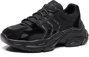 Women's Fashion Sneakers Breathable Lightweight Platform Oxford Trainers Casual Lace-Up Dad Shoes for Autumn, Versatile Height Increase Fashion Sneakers,Black-36