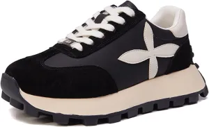 Women's Fashion Sneakers Breathable Lightweight Platform Oxford Trainers Casual Lace-Up - Versatile Retro Dad Shoes for Four Seasons,Black-39