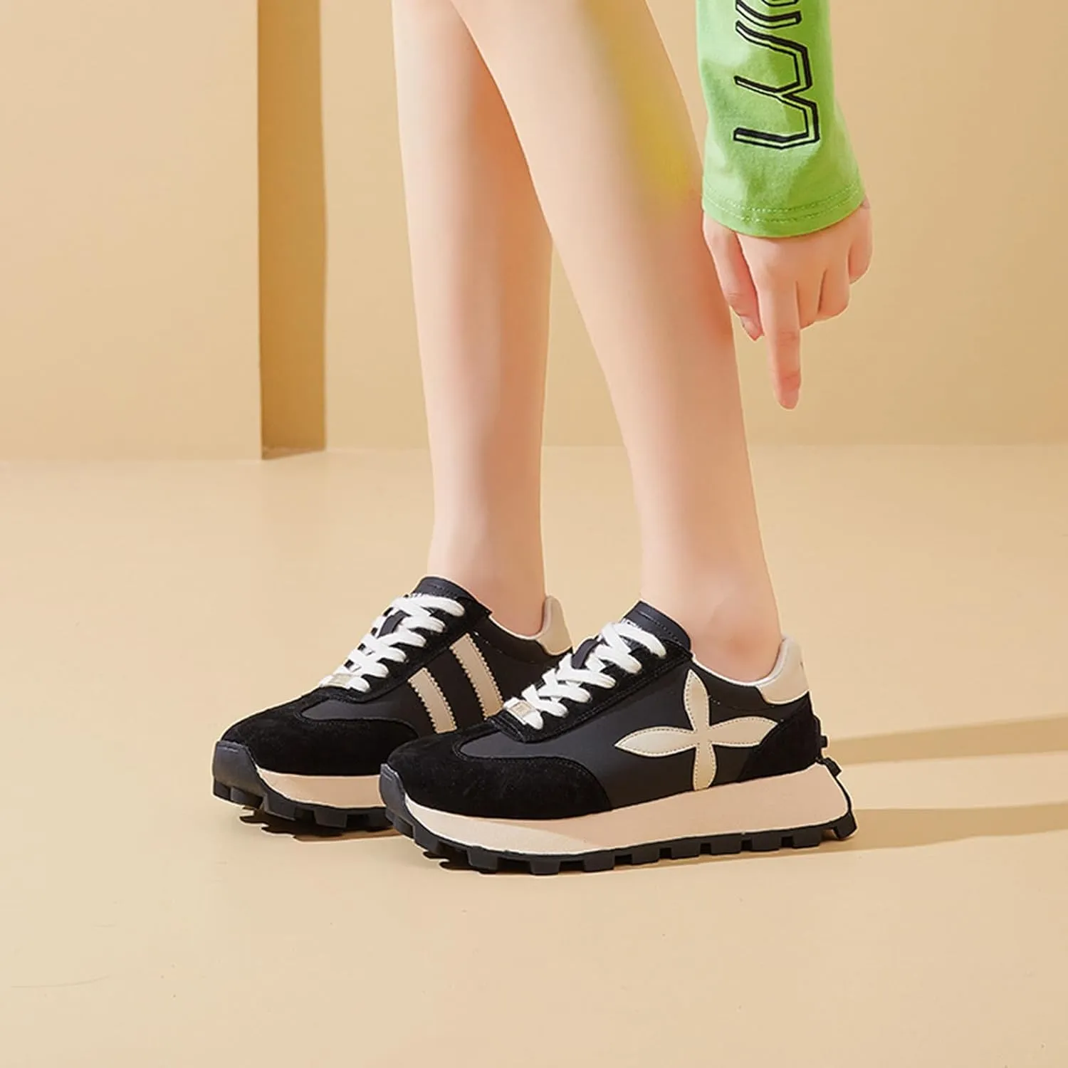 Women's Fashion Sneakers Breathable Lightweight Platform Oxford Trainers Casual Lace-Up - Versatile Retro Dad Shoes for Four Seasons,Black-39