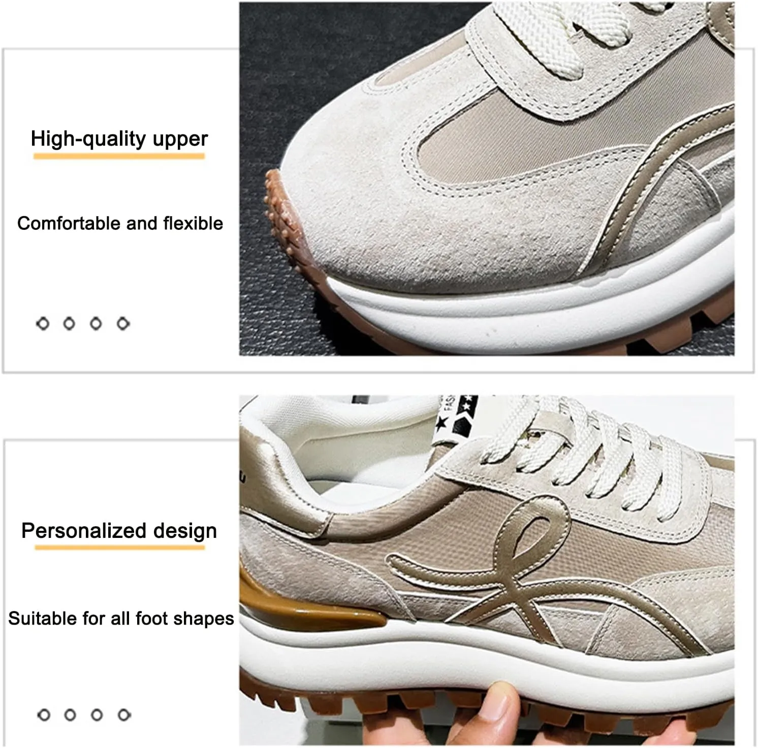 Women's Fashion Sneakers - Breathable/Lightweight Platform Oxford Trainers - Casual Lace-Up Dad Shoes for Trendy, Thick Sole Single Sports Shoes,Apricot-37