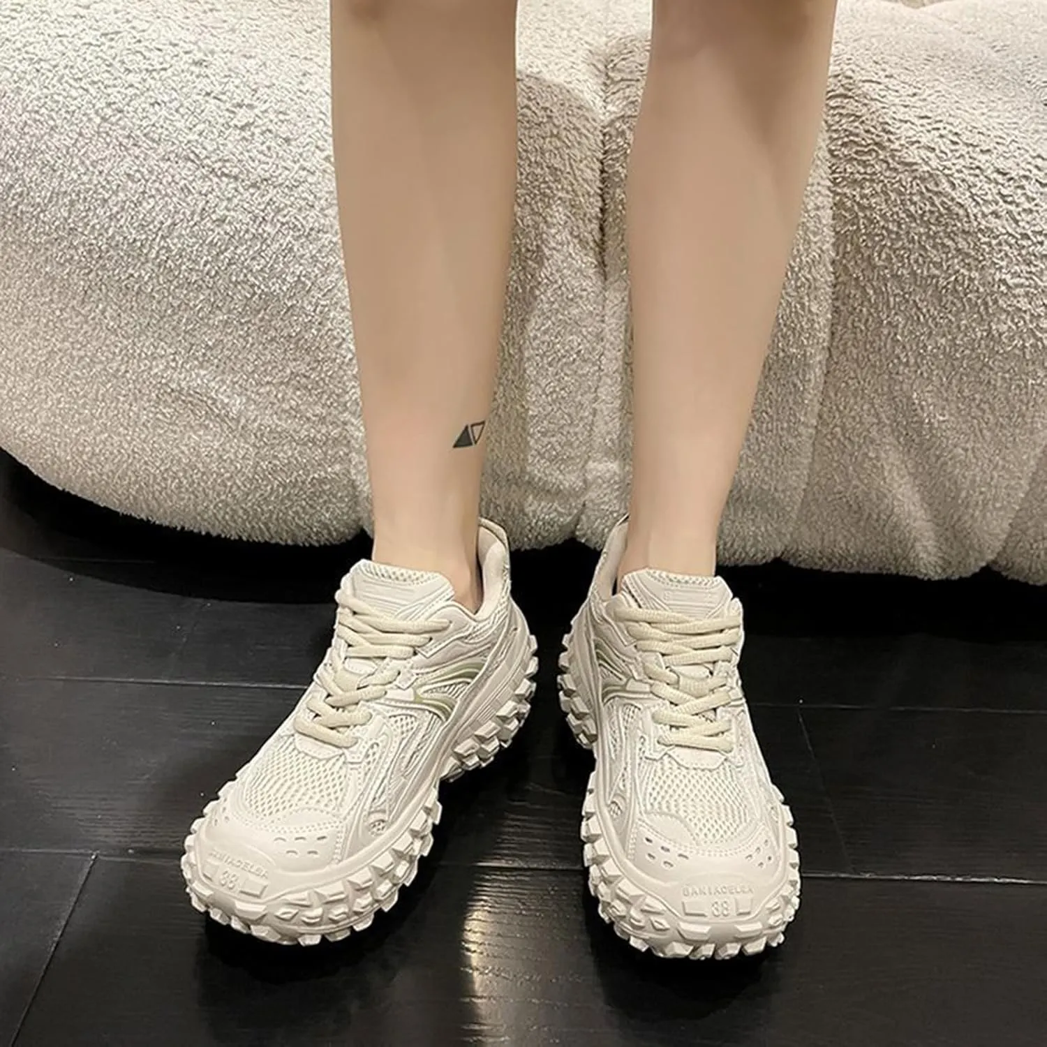 Women's Fashion Sneakers - Casual Breathable Trainers with Oxford Lace Up. Versatile Sports Platform with Tire Bottom - Dad Shoes for Women,Beige-38