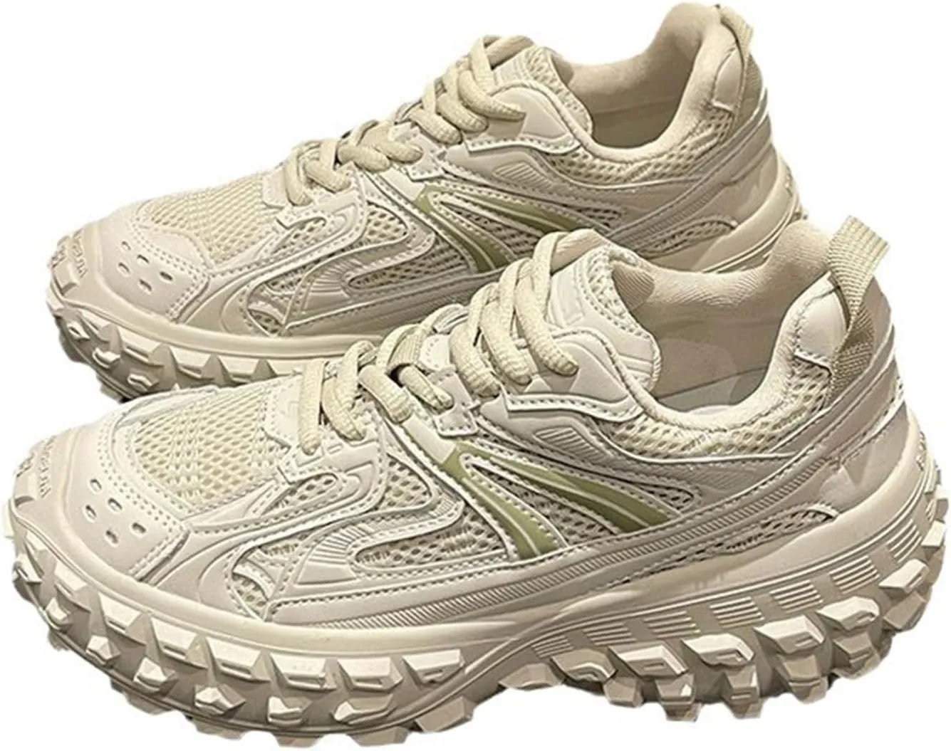 Women's Fashion Sneakers - Casual Breathable Trainers with Oxford Lace Up. Versatile Sports Platform with Tire Bottom - Dad Shoes for Women,Beige-38