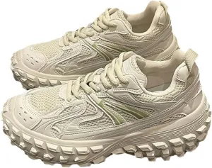 Women's Fashion Sneakers - Casual Breathable Trainers with Oxford Lace Up. Versatile Sports Platform with Tire Bottom - Dad Shoes for Women,Beige-38