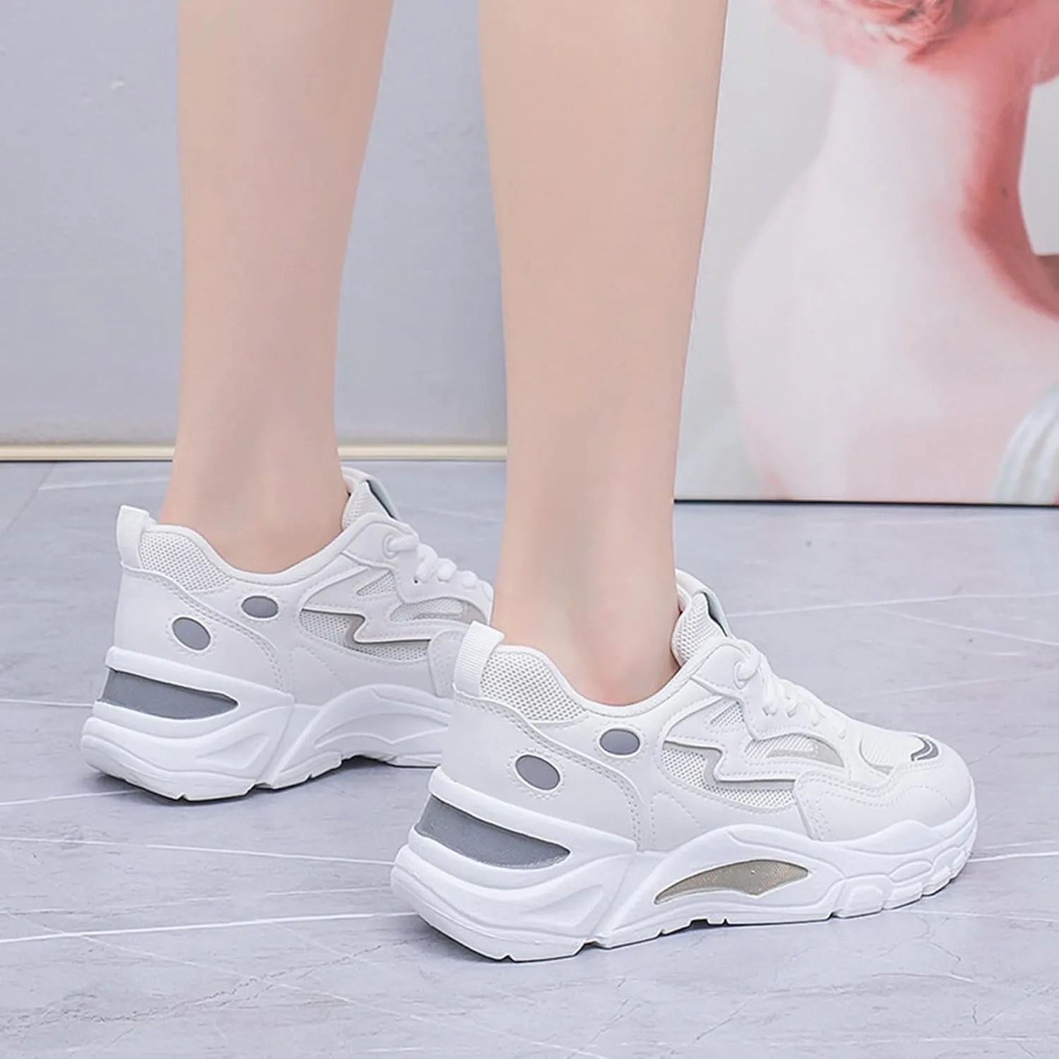 Women's Fashion Sneakers - Comfortable/Breathable Lace-up Casual Trainers with Plush Interior, Lightweight Platform - Perfect for Autumn Sports/Dad Shoes,Normal-36
