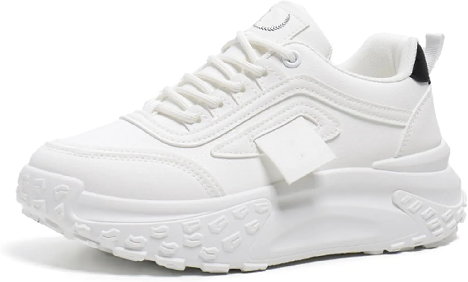 Women's Fashion Sneakers - Cool Autumn Chunky Low-Top Platform Trainers with Breathable Lace-Up for Casual Sports/Dad Shoes,White-37