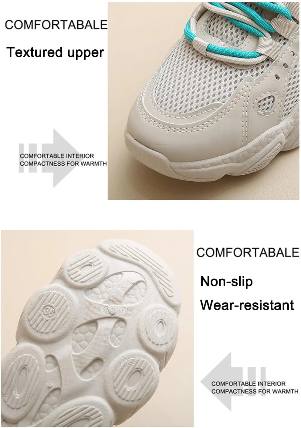 Women's Fashion Sneakers, Cool Mesh Autumn Trainers, Lightweight Breathable Dad Shoes, Chunky Platform Low-top Lace-up Casual Sports,Beige-36