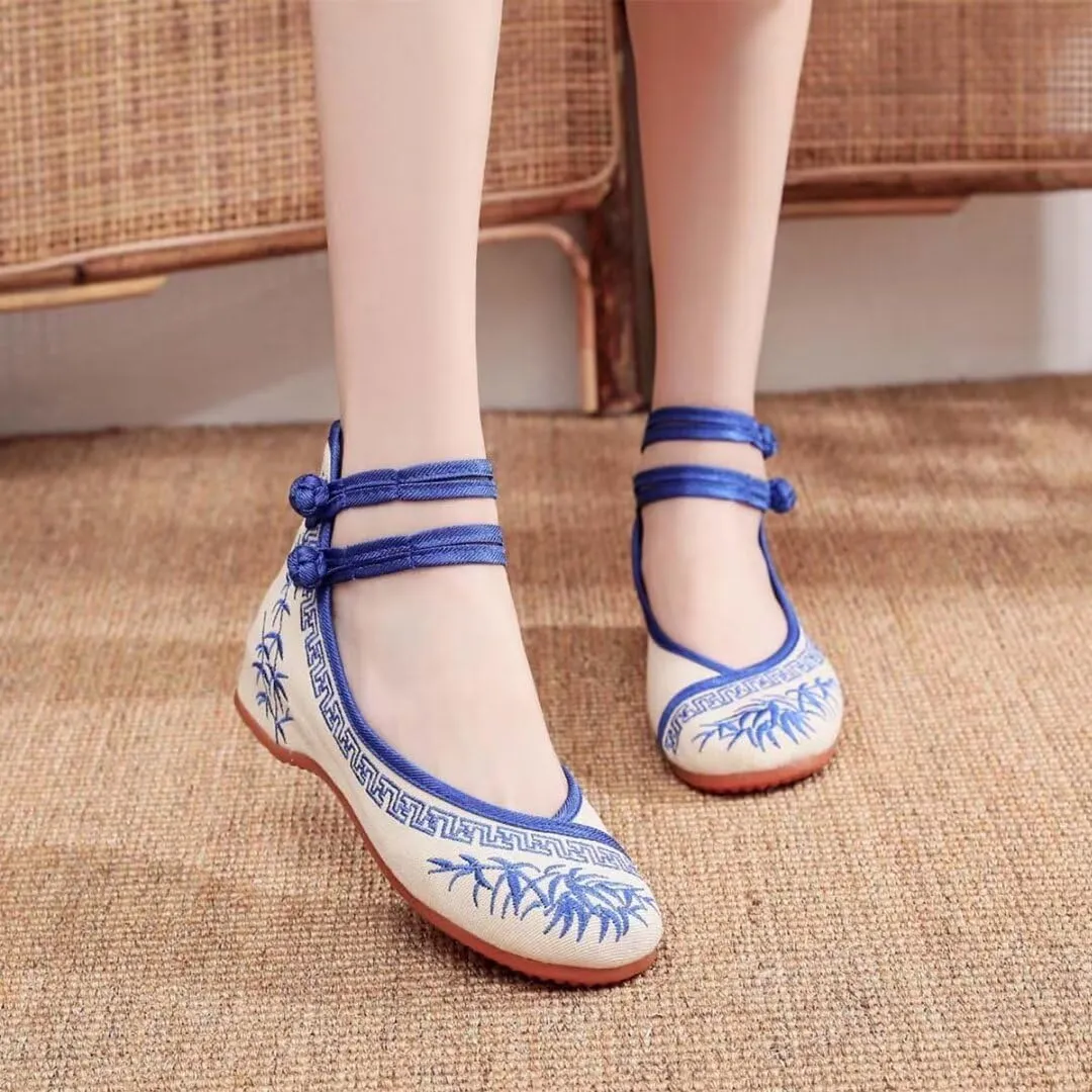 Women's Floral Flats Vintage Embroidered Shoes Mary Jane Shoes Casual Ballet Flats