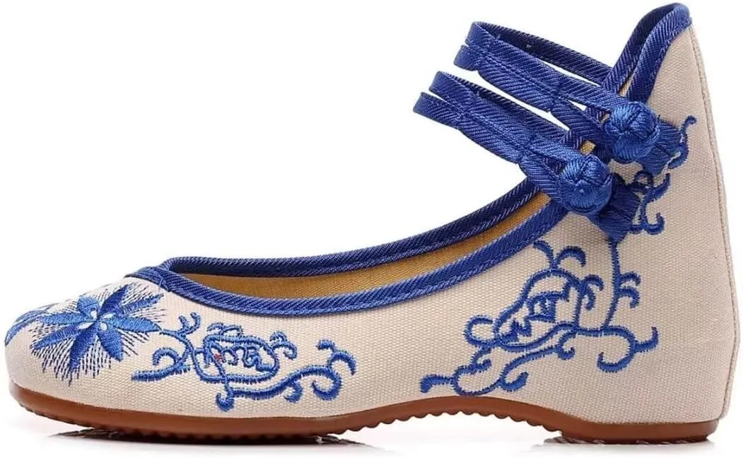 Women's Floral Flats Vintage Embroidered Shoes Mary Jane Shoes Casual Ballet Flats