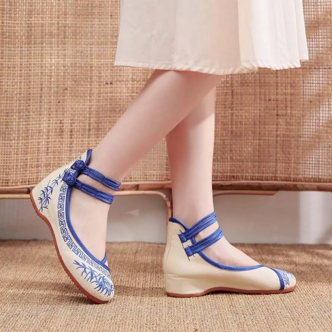 Women's Floral Flats Vintage Embroidered Shoes Mary Jane Shoes Casual Ballet Flats