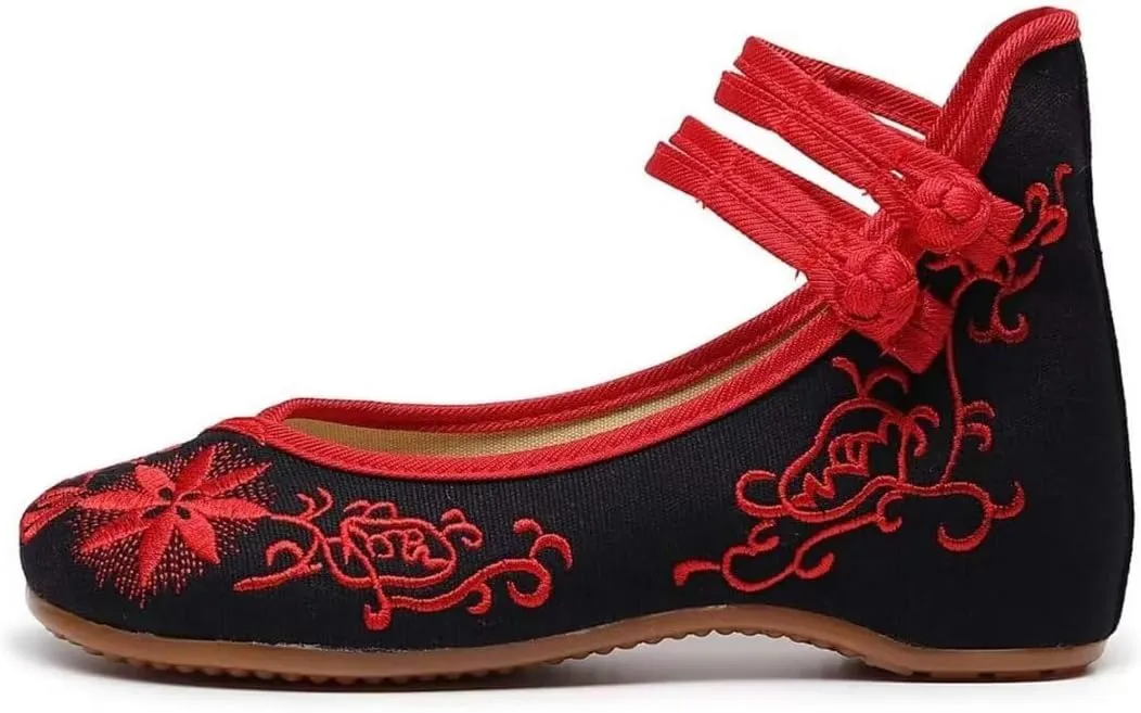 Women's Floral Flats Vintage Embroidered Shoes Mary Jane Shoes Casual Ballet Flats