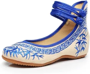 Women's Floral Flats Vintage Embroidered Shoes Mary Jane Shoes Casual Ballet Flats