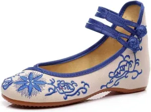 Women's Floral Flats Vintage Embroidered Shoes Mary Jane Shoes Casual Ballet Flats