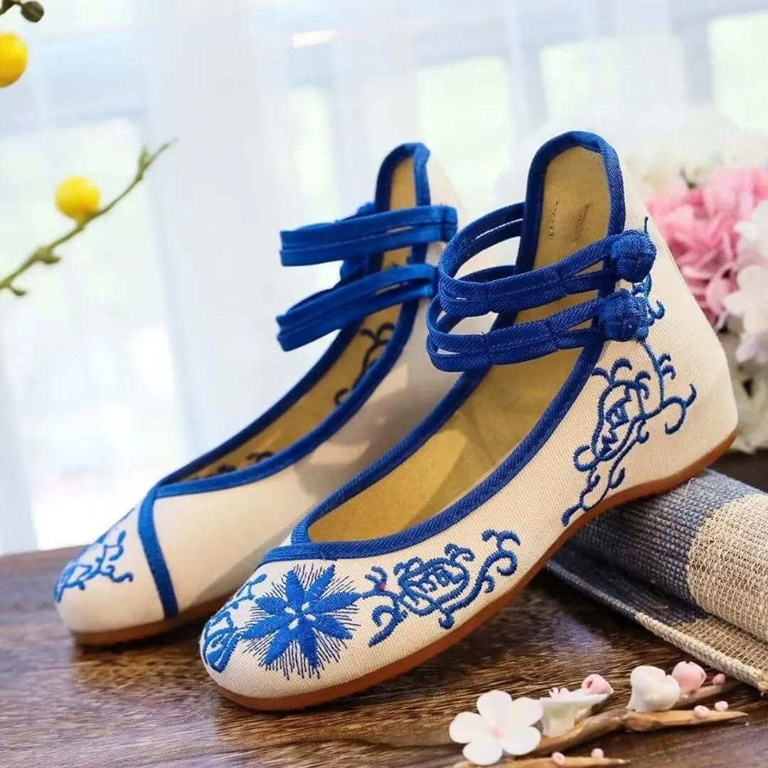 Women's Floral Flats Vintage Embroidered Shoes Mary Jane Shoes Casual Ballet Flats