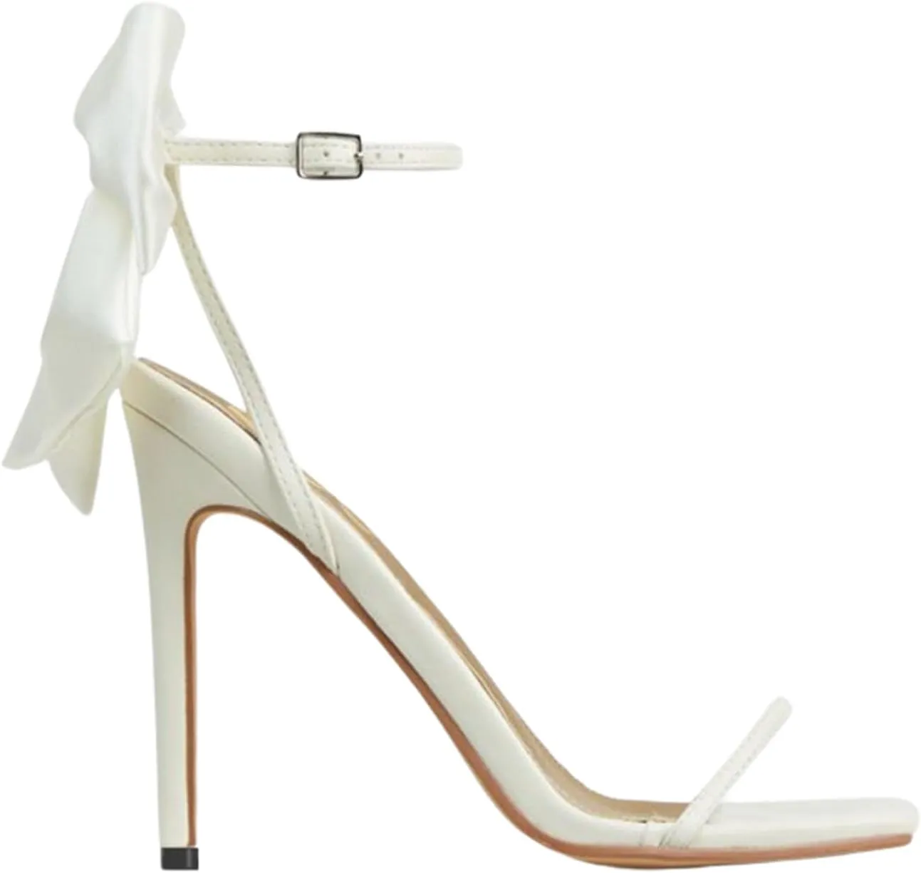 Women's Heels Satin Bow Open Toe Ankle Strap High Heels Wedding Party Dress Shoes Slingback Stilettos Sexy Square Toe Strappy High Heels Sandals
