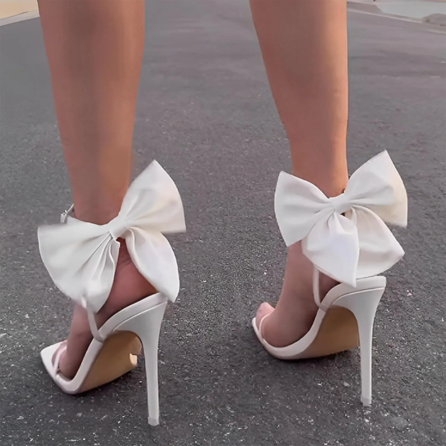 Women's Heels Satin Bow Open Toe Ankle Strap High Heels Wedding Party Dress Shoes Slingback Stilettos Sexy Square Toe Strappy High Heels Sandals