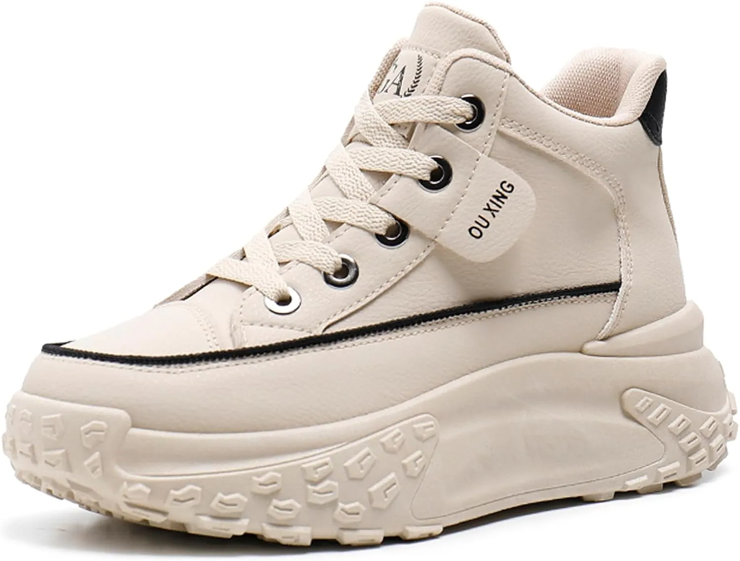 Women's Leather Platform Increasing Sneakers Fashion Chunky Lace Up Low Top Sports Trainers High Top Casual Non-Slip Walking Dad Shoes