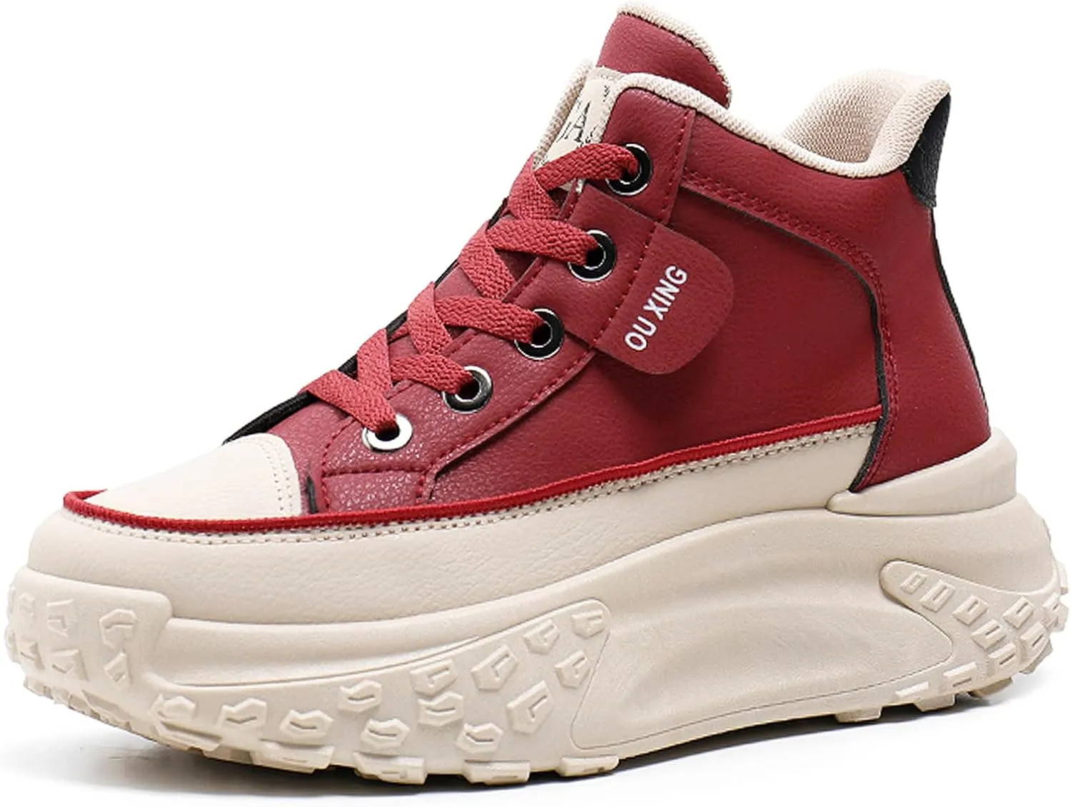 Women's Leather Platform Increasing Sneakers Fashion Chunky Lace Up Low Top Sports Trainers High Top Casual Non-Slip Walking Dad Shoes
