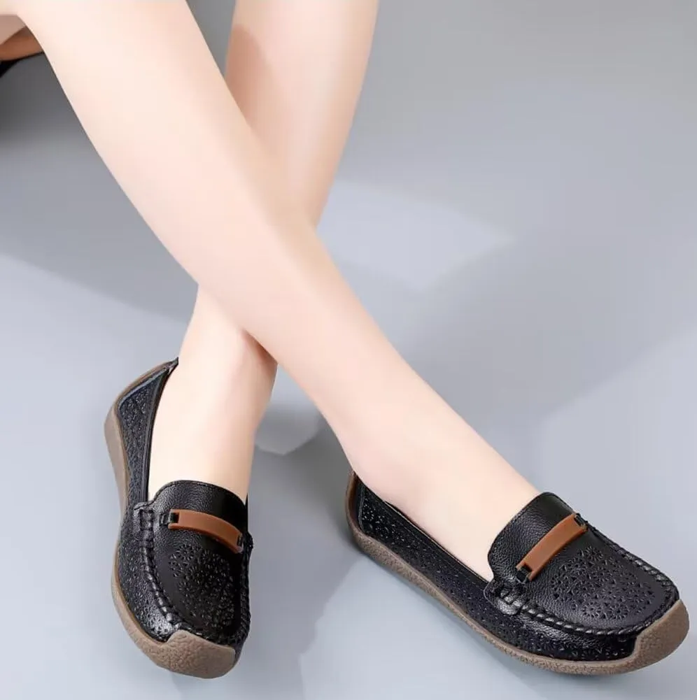 Women's Leather Shoes Loafers Flats Sandals Slip-On Cutout