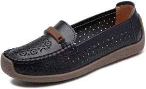 Women's Leather Shoes Loafers Flats Sandals Slip-On Cutout