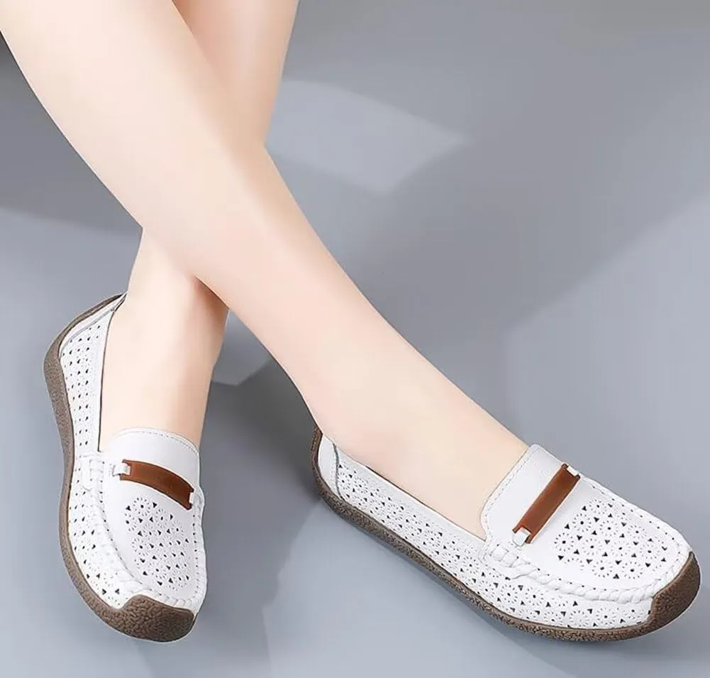 Women's Leather Shoes Loafers Flats Sandals Slip-On Cutout