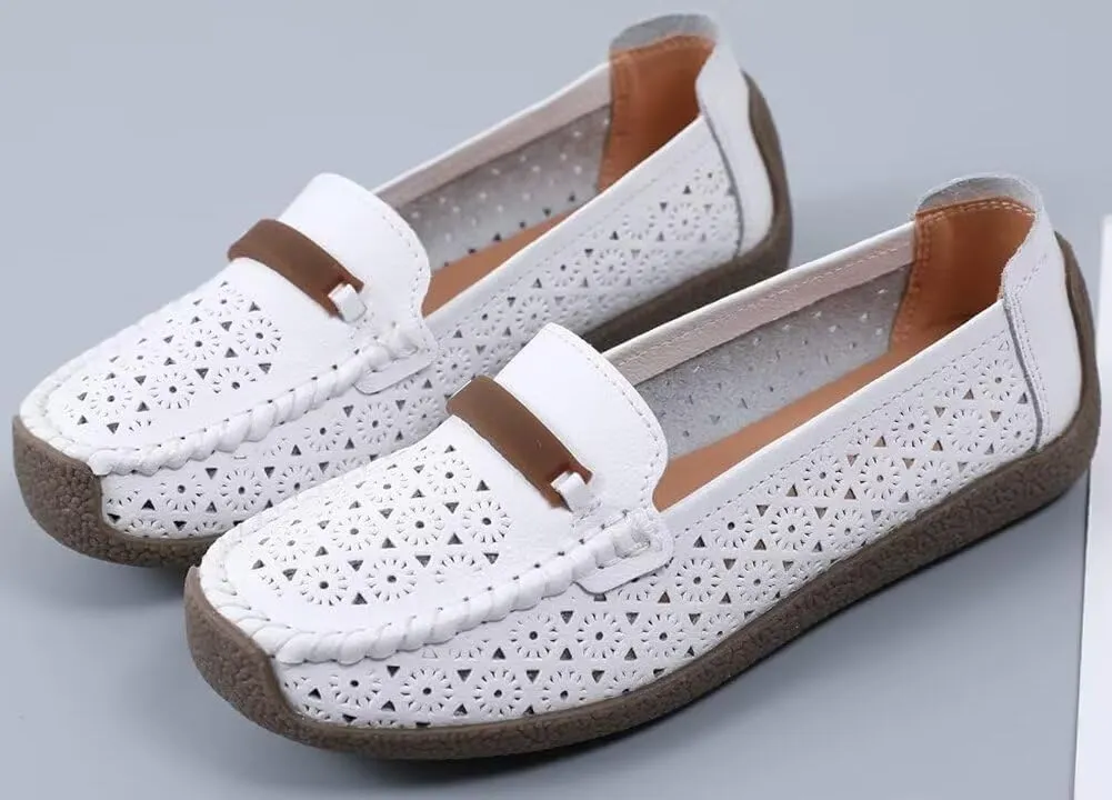 Women's Leather Shoes Loafers Flats Sandals Slip-On Cutout