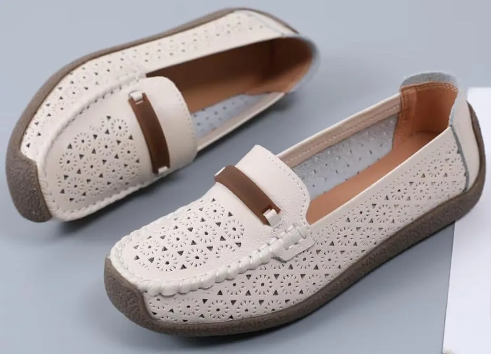 Women's Leather Shoes Loafers Flats Sandals Slip-On Cutout