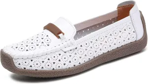 Women's Leather Shoes Loafers Flats Sandals Slip-On Cutout