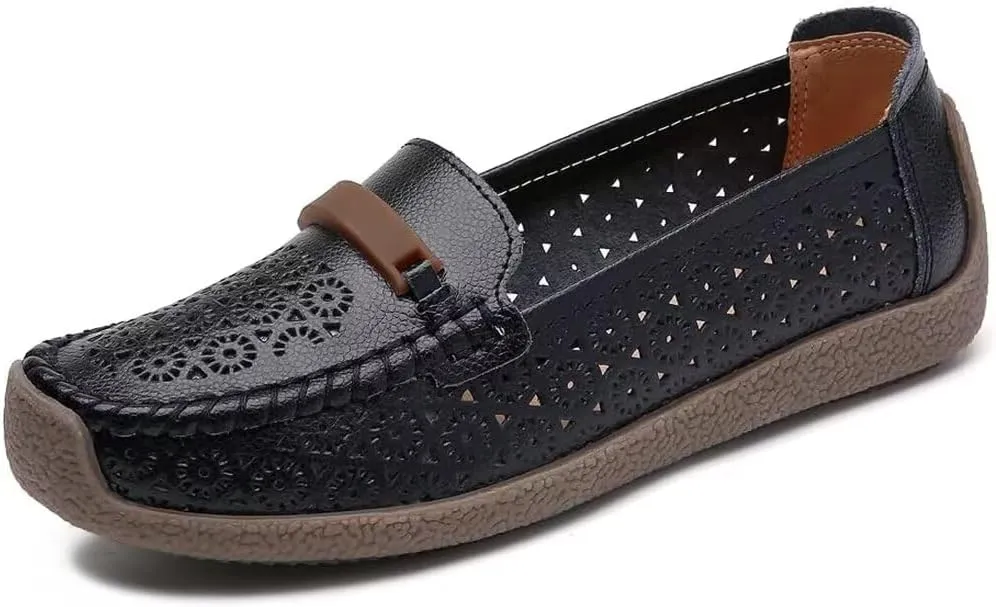 Women's Leather Shoes Loafers Flats Sandals Slip-On Cutout