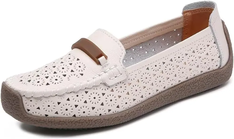 Women's Leather Shoes Loafers Flats Sandals Slip-On Cutout