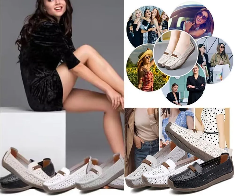 Women's Leather Shoes Loafers Flats Sandals Slip-On Cutout