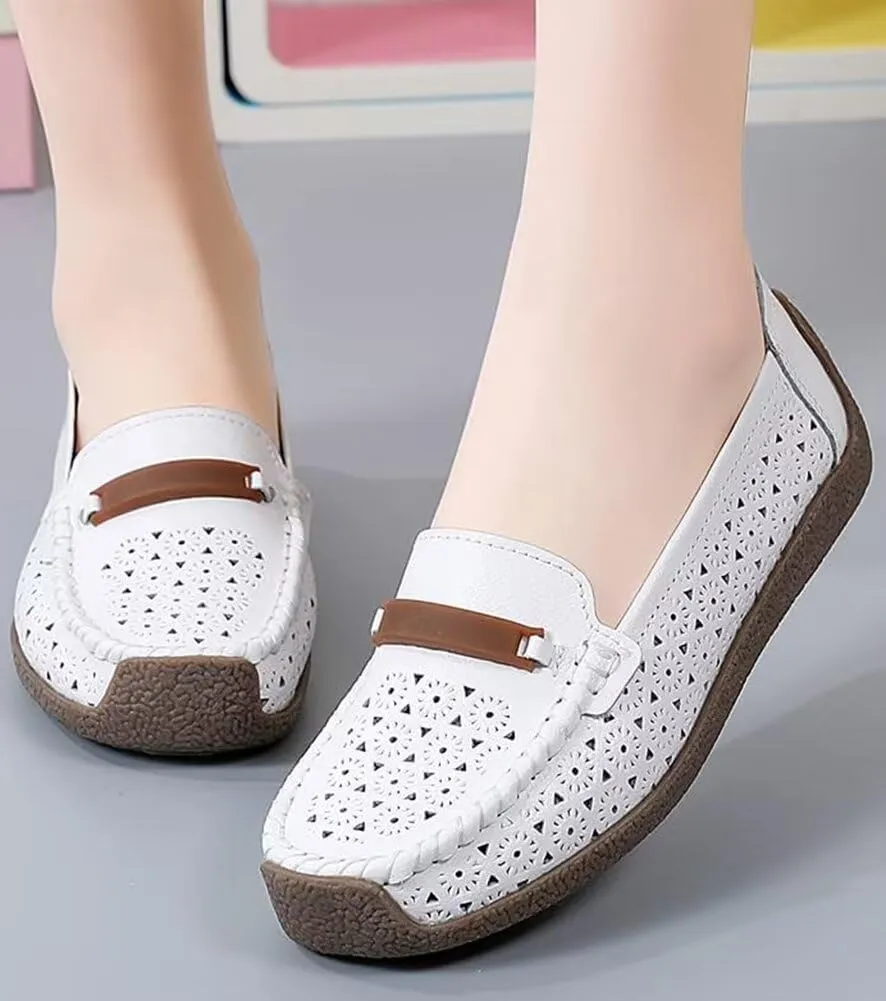 Women's Leather Shoes Loafers Flats Sandals Slip-On Cutout