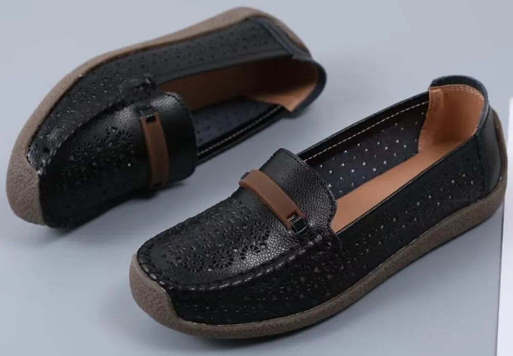 Women's Leather Shoes Loafers Flats Sandals Slip-On Cutout