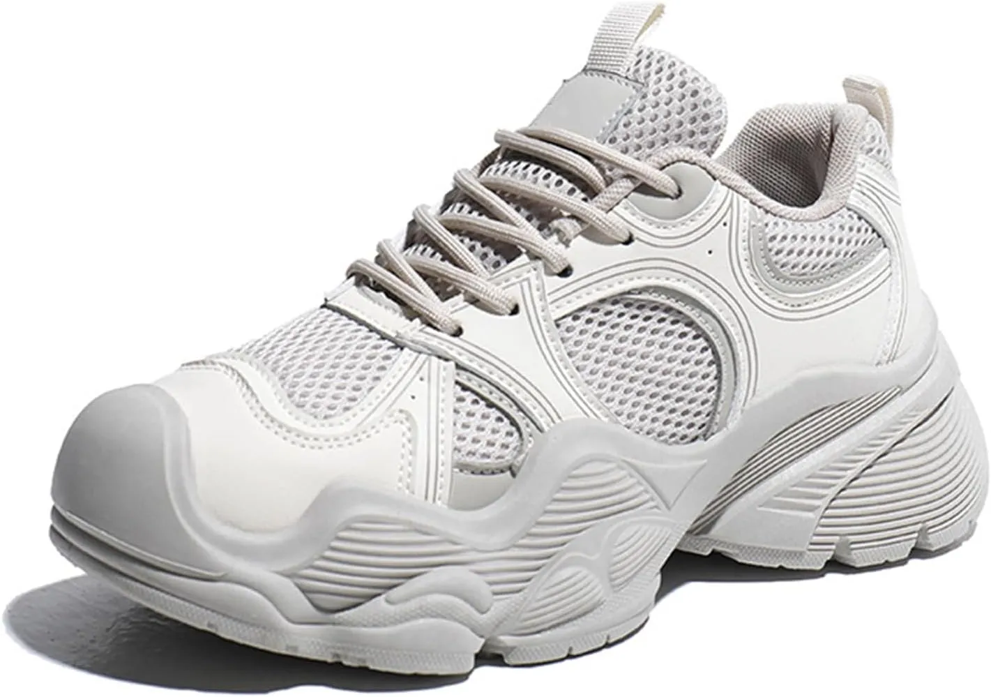 Women's Lightweight Casual Trainers - Autumn/Spring Fashion Sneakers with Breathable Platform, Low-Top/Dad Shoes,Grey-39
