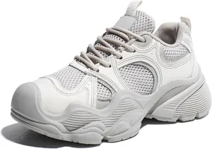 Women's Lightweight Casual Trainers - Autumn/Spring Fashion Sneakers with Breathable Platform, Low-Top/Dad Shoes,Grey-39