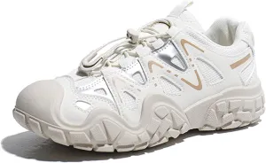 Women's Lightweight Lace-up Sneakers - Casual Low-top Platform Trainers for Comfort/Fashion - Breathable Dad Shoes for Autumn/Spring,Beige-38