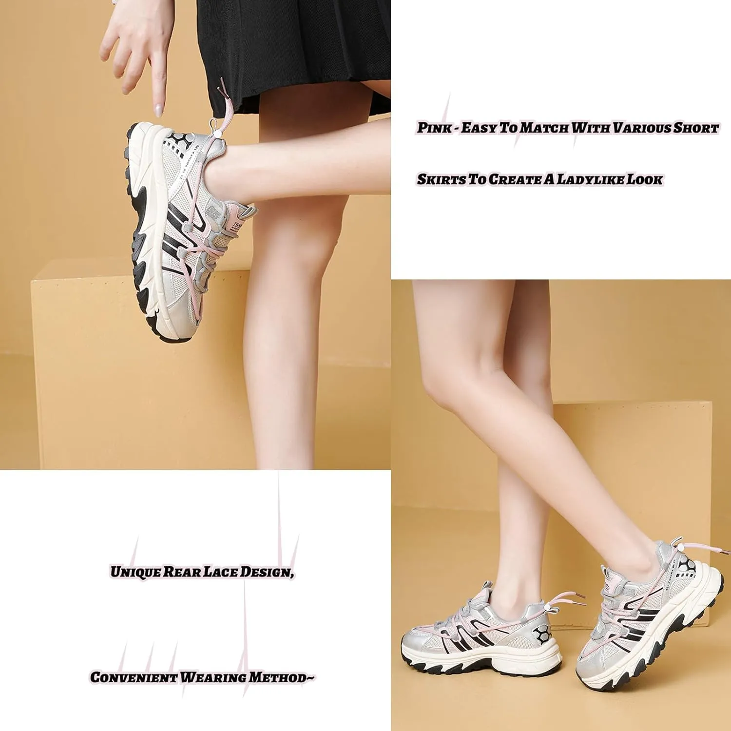 Women's Mesh Fashion Basketball Sneakers,Platform Casual Dad Sneakers,Soft Sole Cushioning Slip-On Orthopedic Arch Exercise Shoes