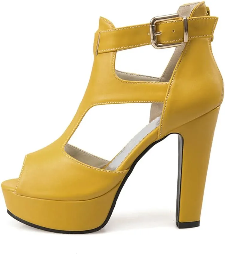 Women'S Peep Toe High Heels Platform Sandals Block Heeled