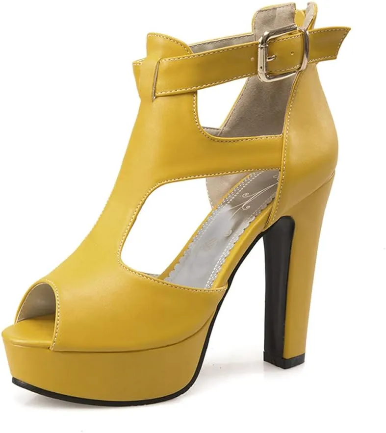 Women'S Peep Toe High Heels Platform Sandals Block Heeled