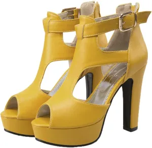 Women'S Peep Toe High Heels Platform Sandals Block Heeled