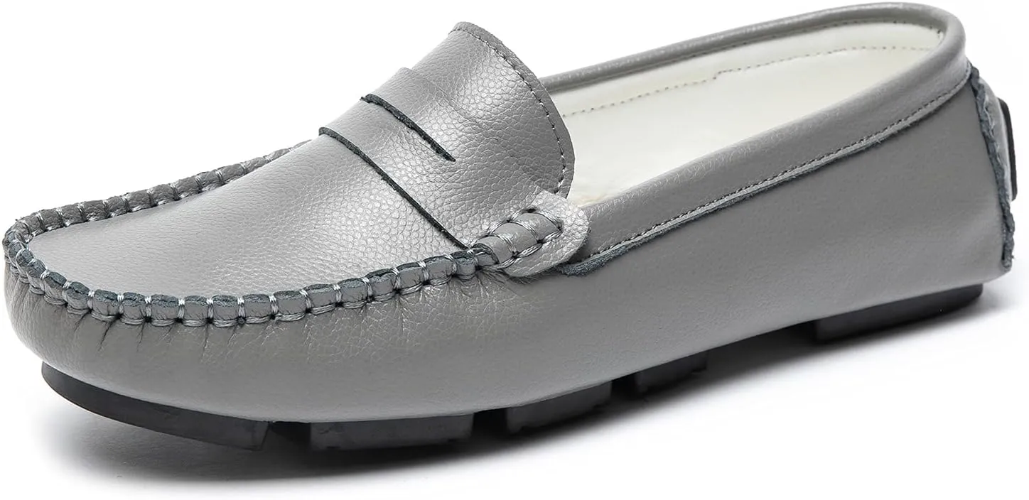 Women's Penny Loafers Leather Slip-on Flats Shoes Classic Casual Driving Shoes