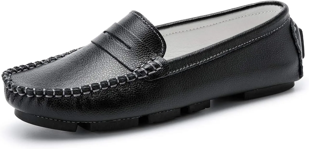 Women's Penny Loafers Leather Slip-on Flats Shoes Classic Casual Driving Shoes