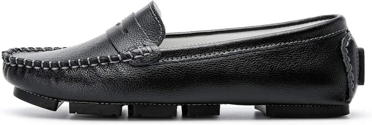 Women's Penny Loafers Leather Slip-on Flats Shoes Classic Casual Driving Shoes