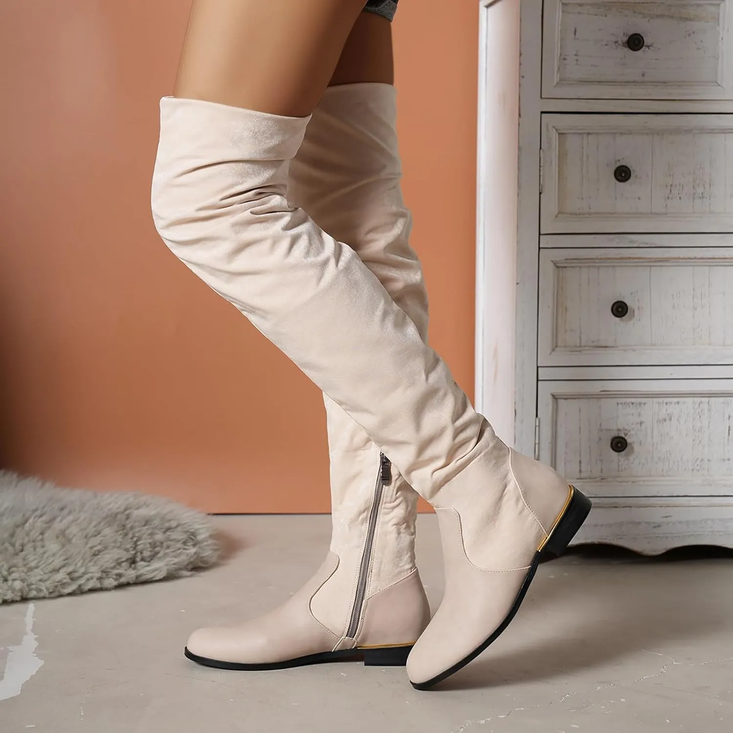 Women's Platform Over The Knee Thigh High Boots Chunky High Heels Square Toe Long Fall Y2K Boots Cowboy Side Zipper Rain