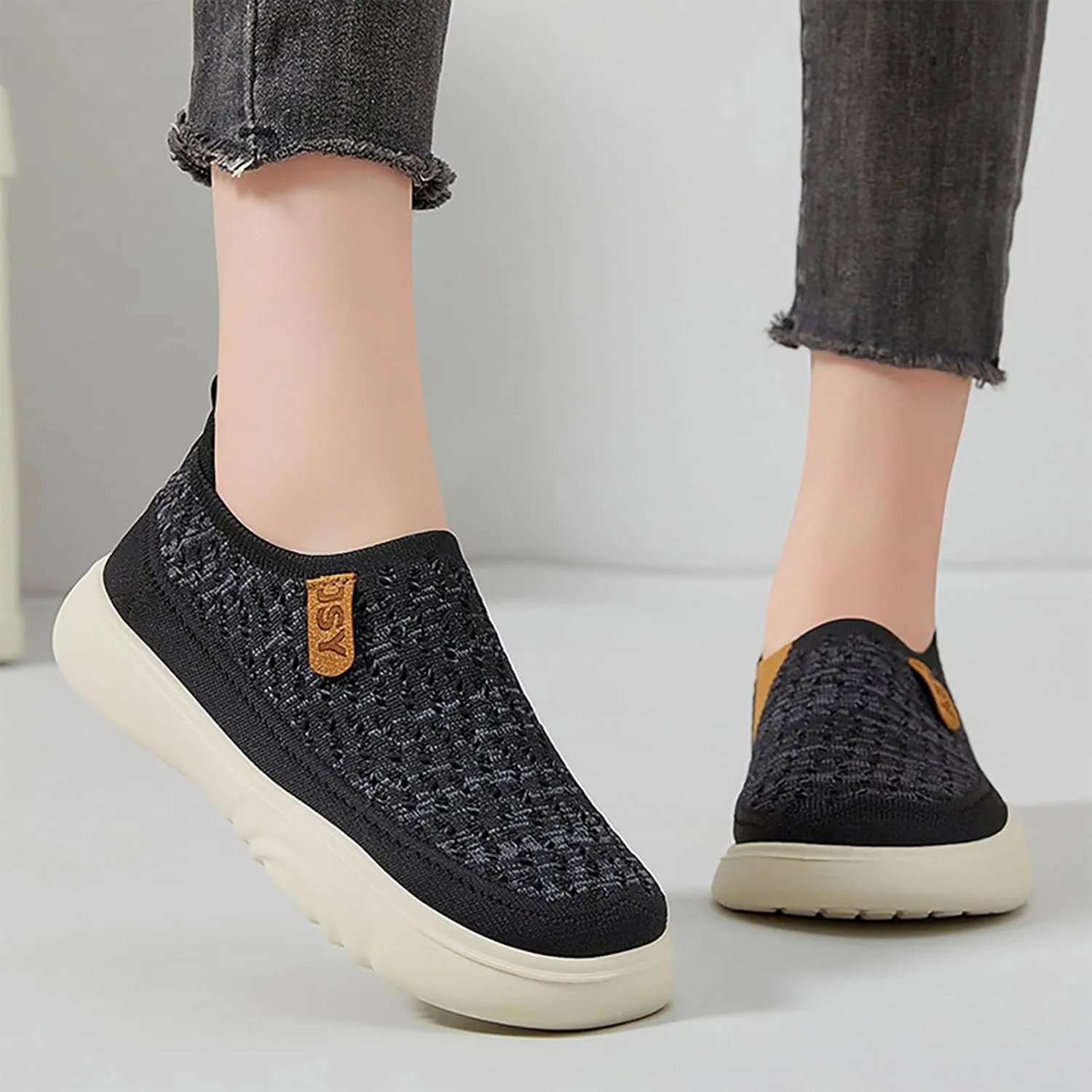 Women's Soft Orthopedic Shoes Breathable Woven Go Walking Slip On Foam Shoes Arch Support Hands Slip in Chunky Wedge