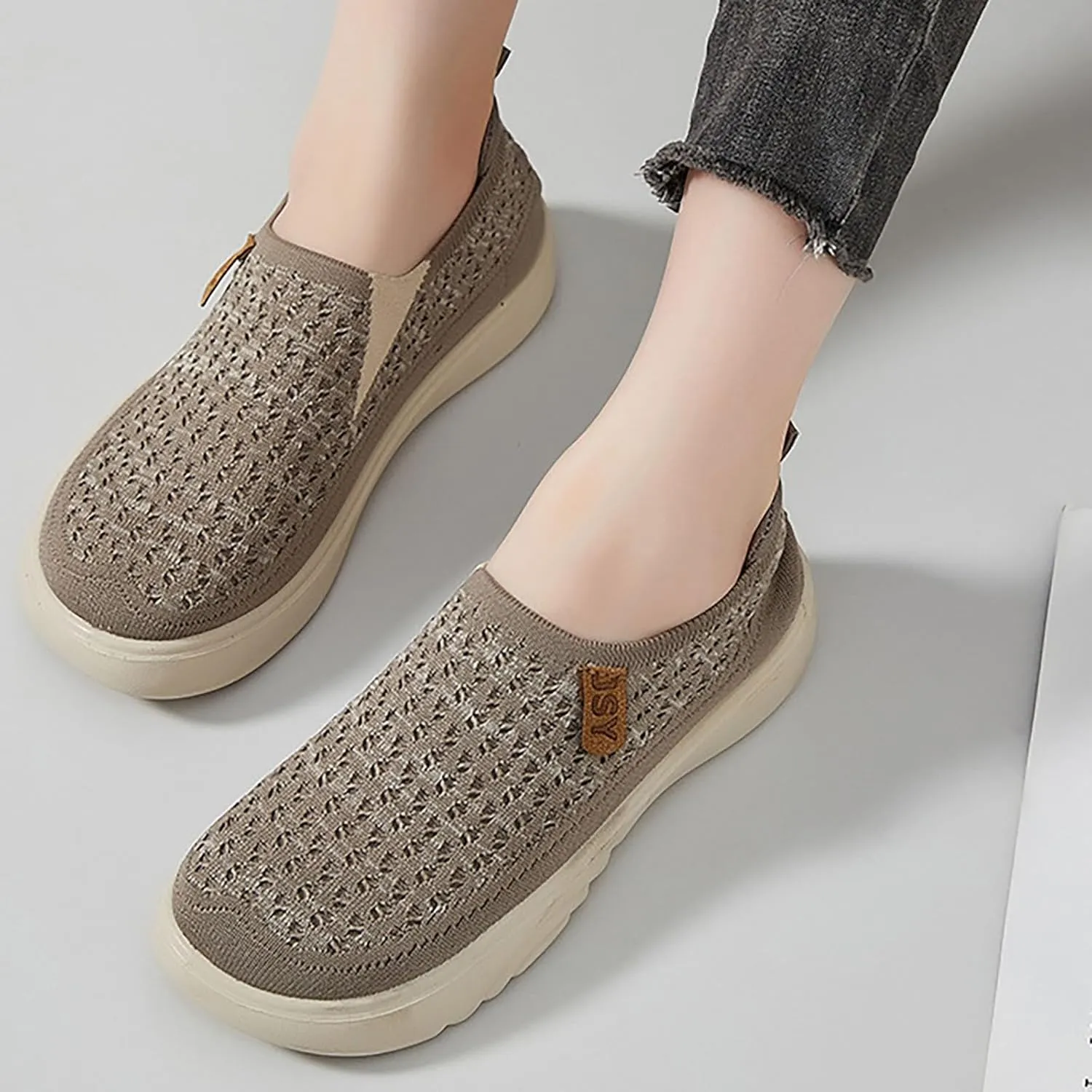 Women's Soft Orthopedic Shoes Breathable Woven Go Walking Slip On Foam Shoes Arch Support Hands Slip in Chunky Wedge