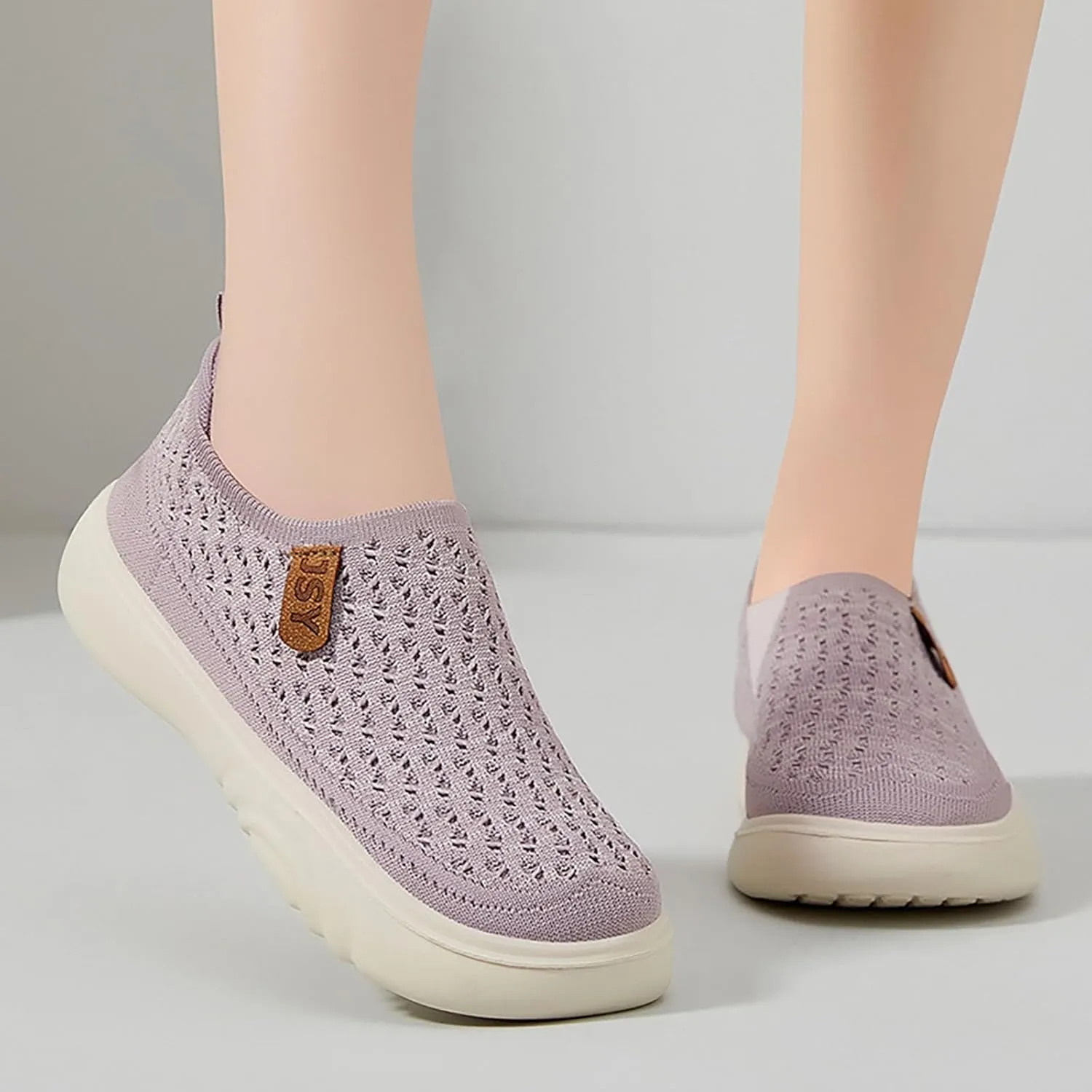 Women's Soft Orthopedic Shoes Breathable Woven Go Walking Slip On Foam Shoes Arch Support Hands Slip in Chunky Wedge