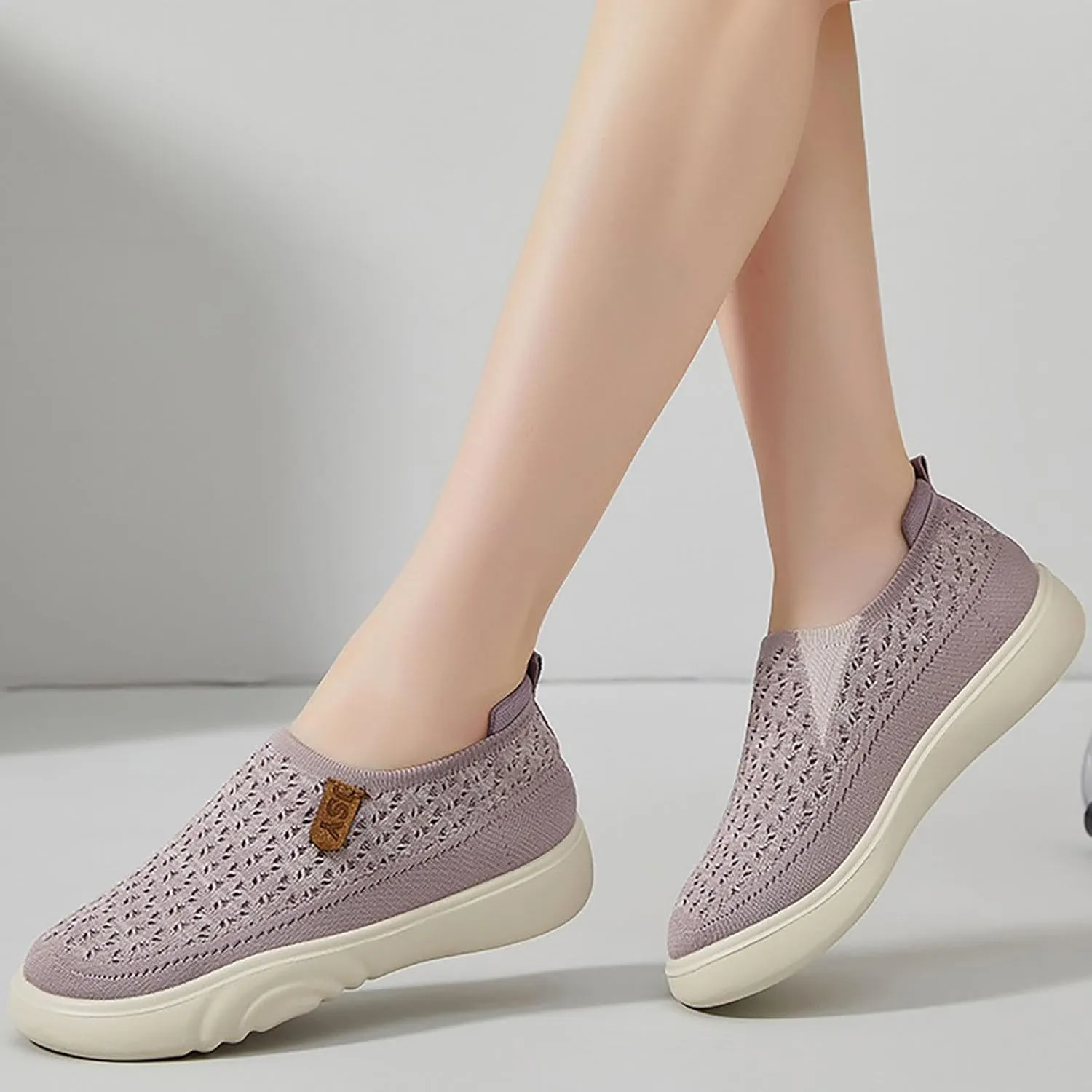 Women's Soft Orthopedic Shoes Breathable Woven Go Walking Slip On Foam Shoes Arch Support Hands Slip in Chunky Wedge