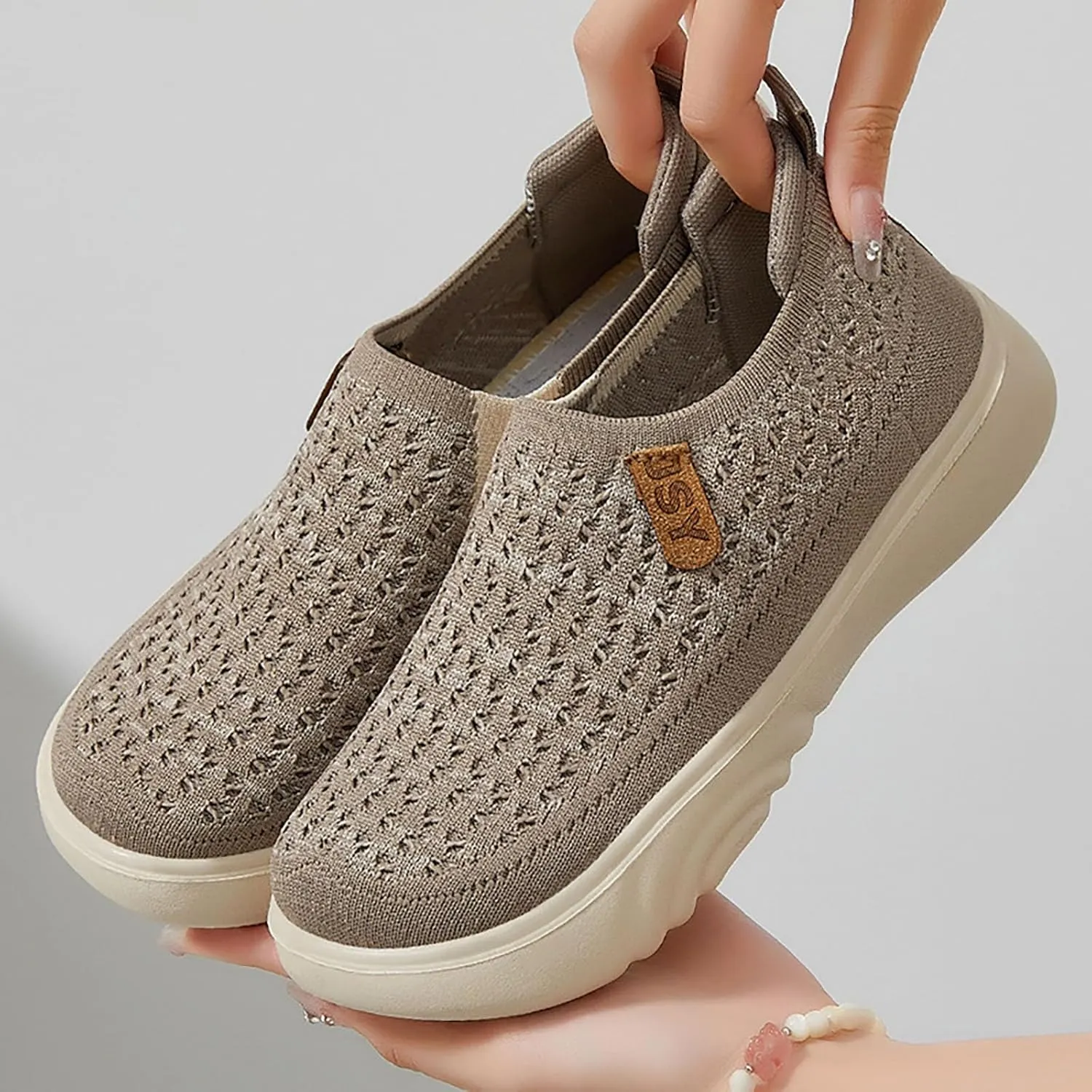 Women's Soft Orthopedic Shoes Breathable Woven Go Walking Slip On Foam Shoes Arch Support Hands Slip in Chunky Wedge